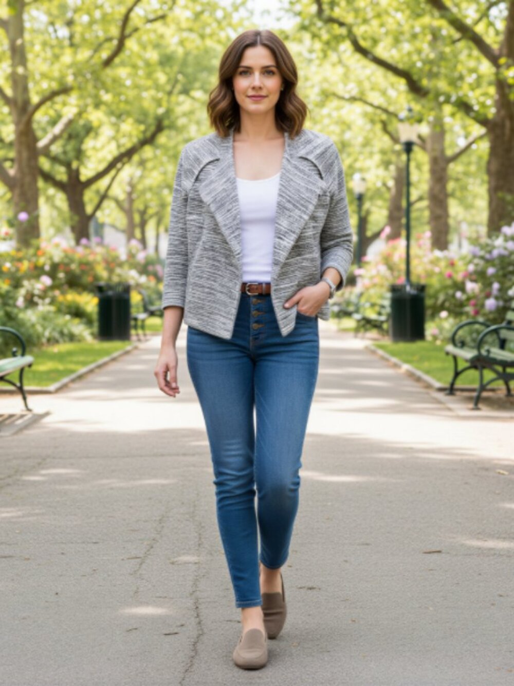 Club Monaco Heathered Gray Cotton Blend Tweed Short Open Front Blazer-Size S